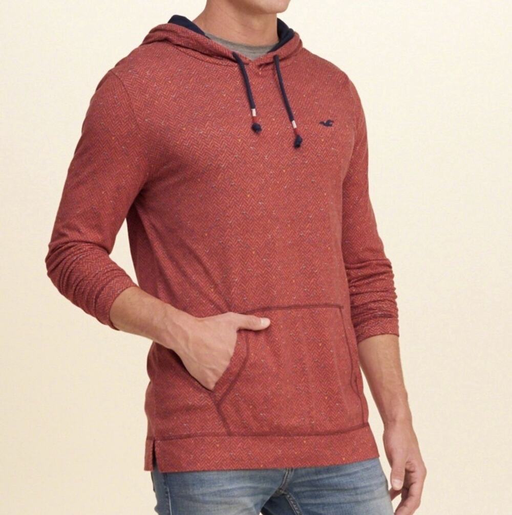 Vintage Y2K Hollister Herringbone Surf Jersey Pullover Hoodie Size S Orange Red